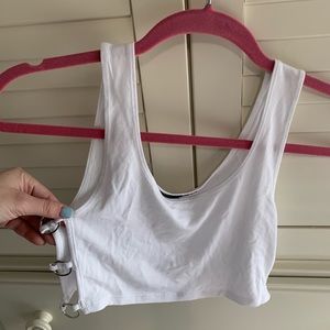 White, side ring detail crop top